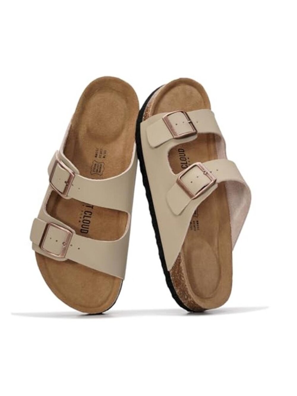 Genuine Leather Flat Sandals Cork Footbed Memory Foam Arch Support Open Toe